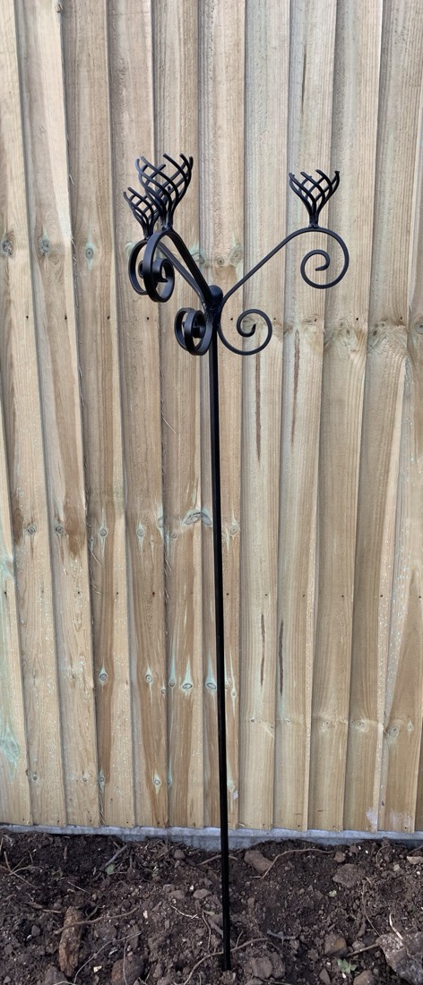 Steel bird feeder, full view